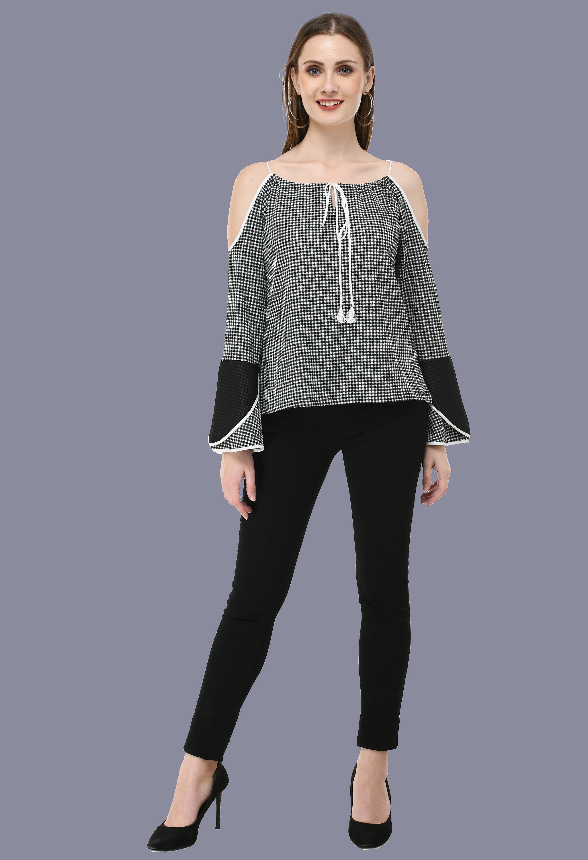 Cold shoulder black & white top
