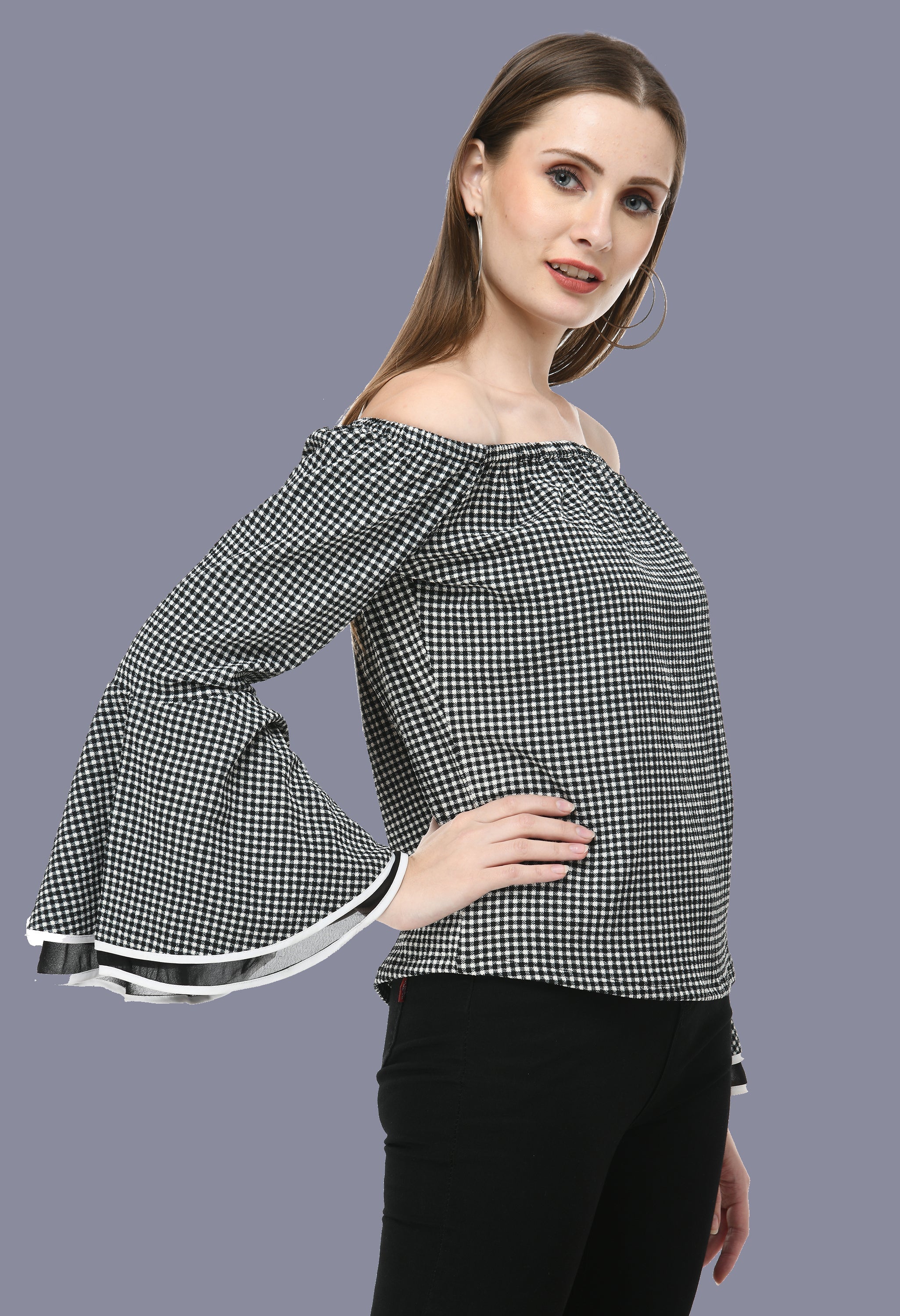 Black flayer sleeve off shoulder - JJAAGG.COM