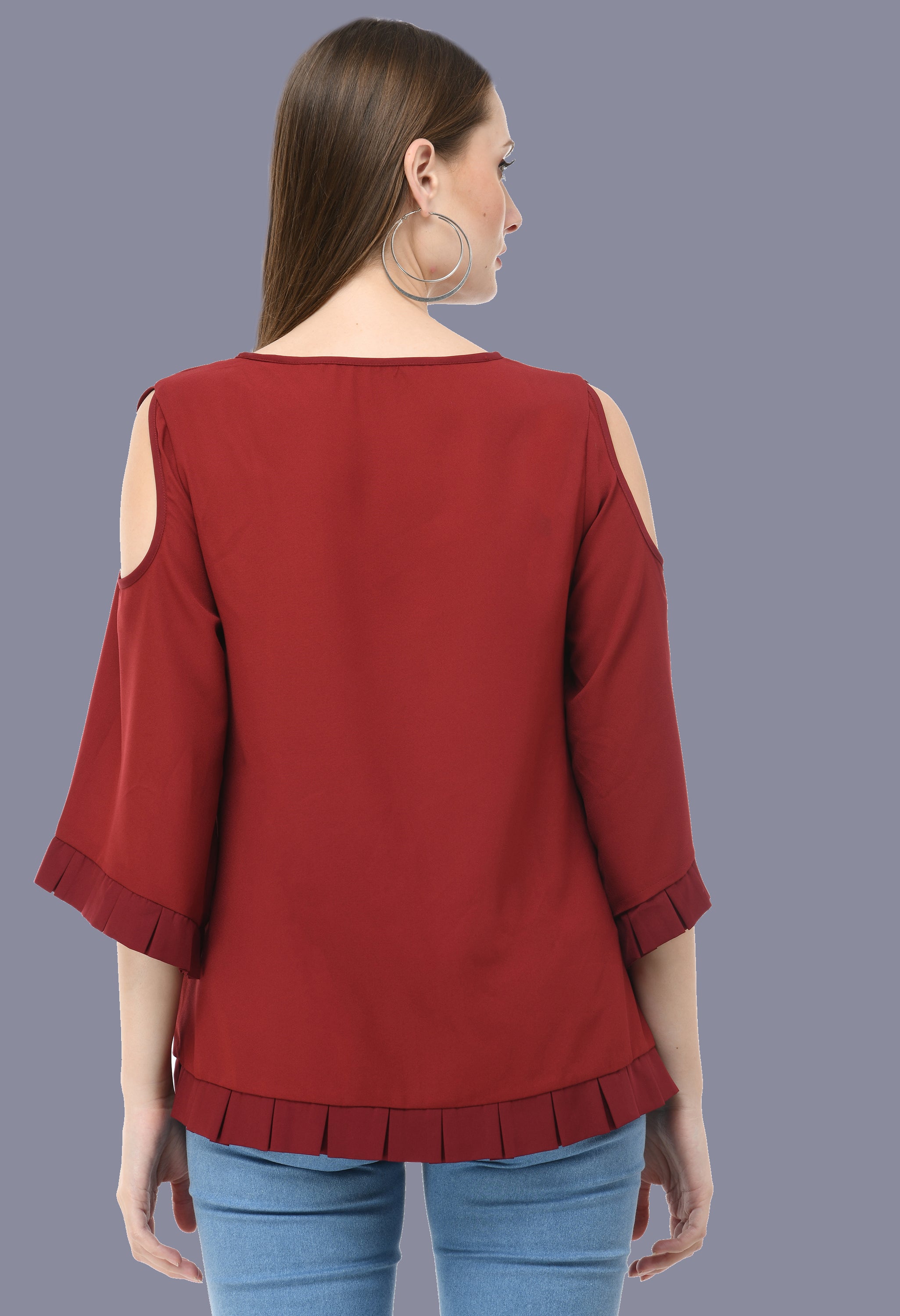 Box Pleated Maroon Cold shoulder top