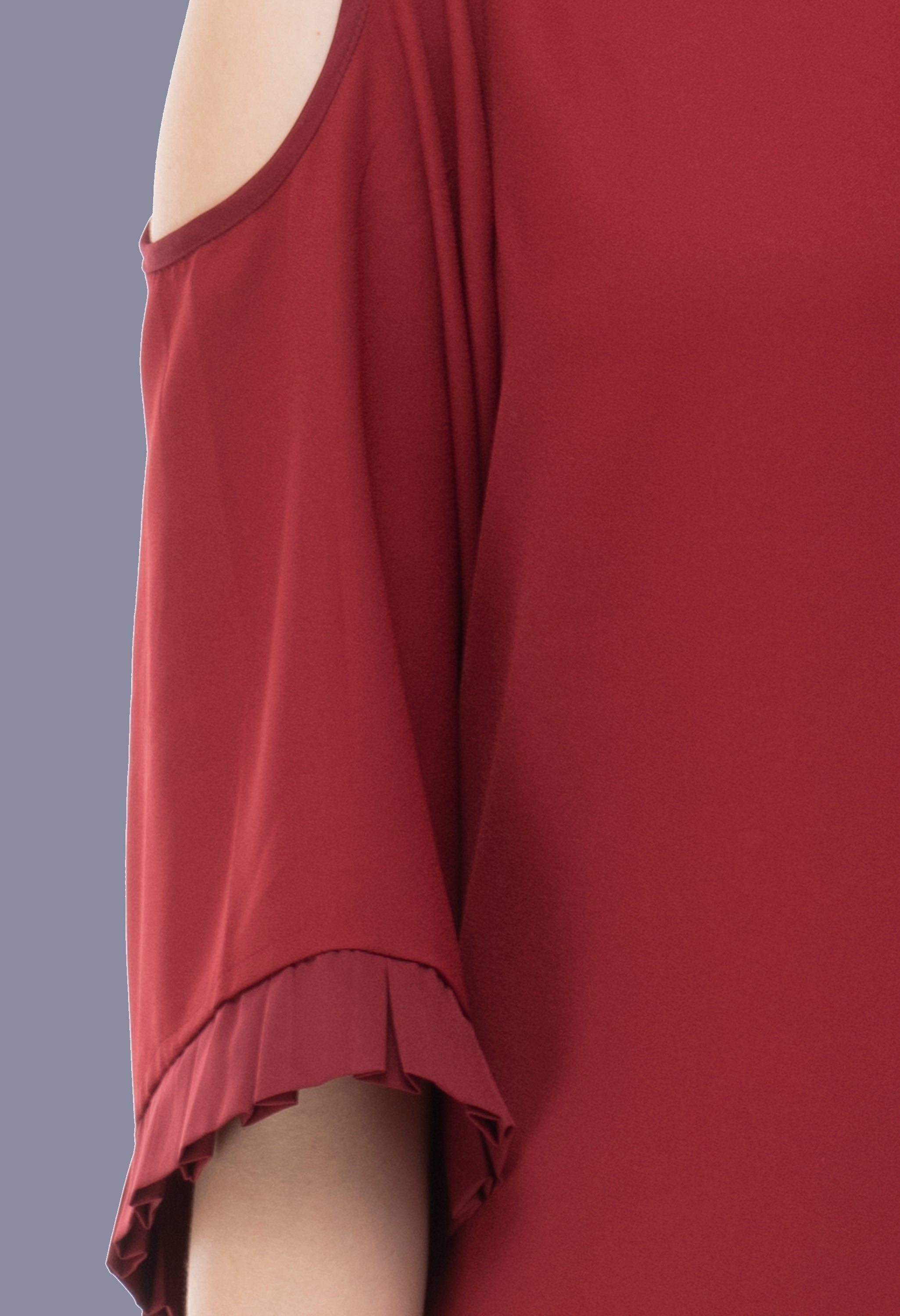 Box Pleated Maroon Cold shoulder top