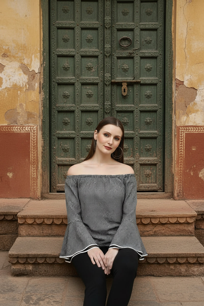 Black flayer sleeve off shoulder - JJAAGG.COM